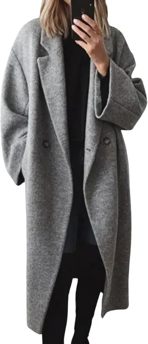 loveimgs Women Winter Long Wool Pea Coat Trench Coat Woolen Jacket Button Down Peacoat Overcoat