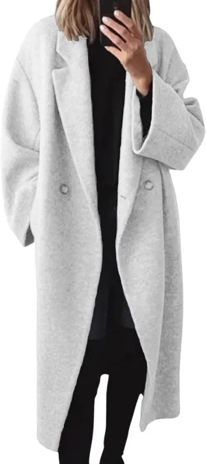 loveimgs Women Winter Long Wool Pea Coat Trench Coat Woolen Jacket Button Down Peacoat Overcoat
