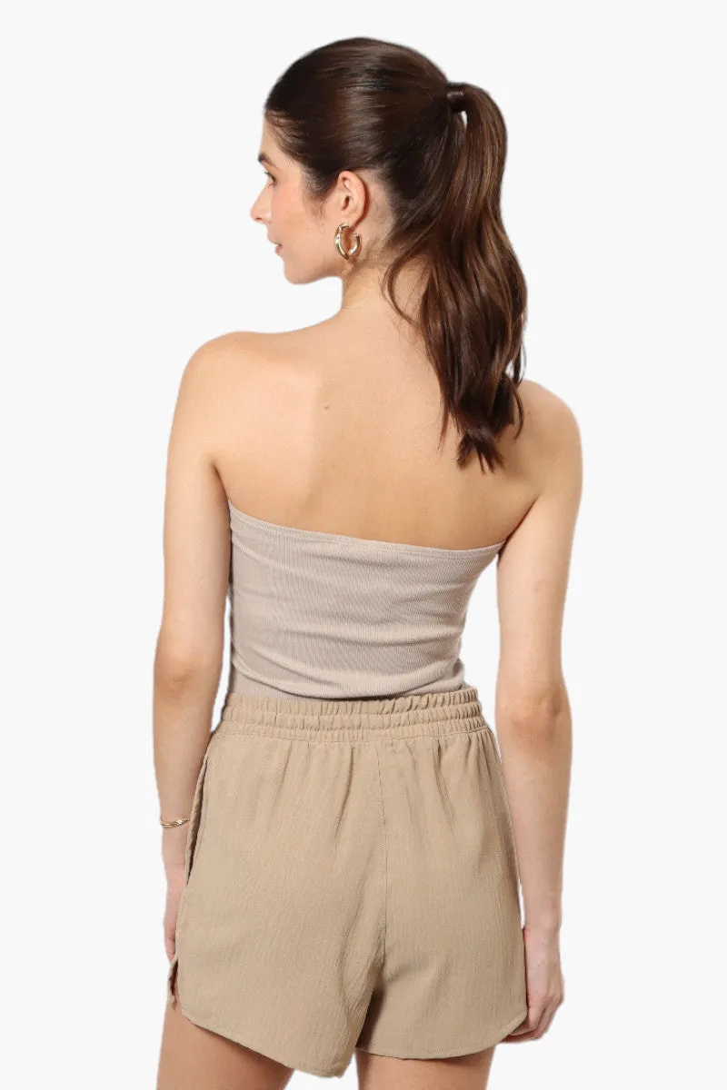 Magazine Solid Basic Drawstring Shorts - Beige