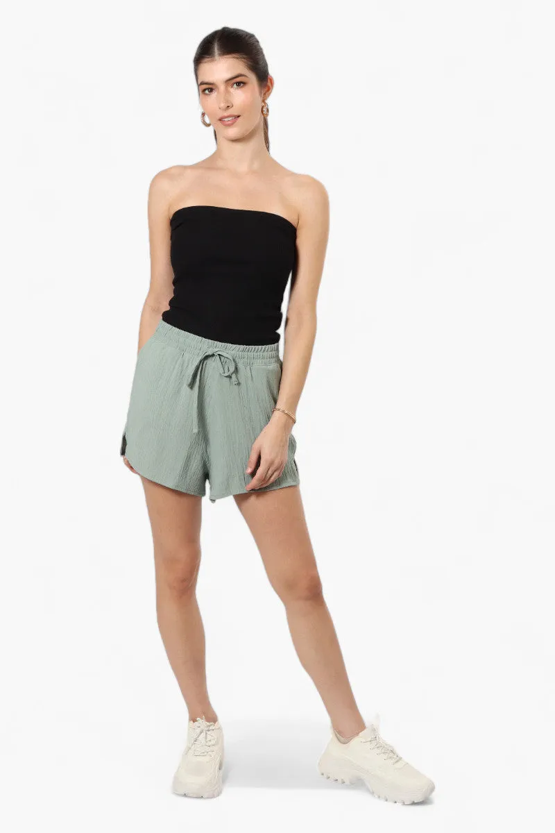 Magazine Solid Basic Drawstring Shorts - Olive