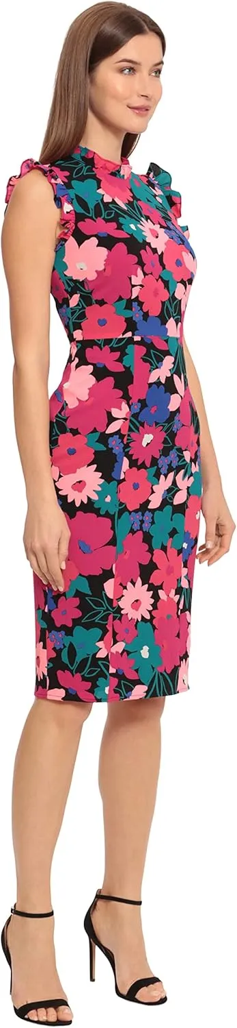 Maggy London Women's Ruffle Neck and Armhole Sheath Dress