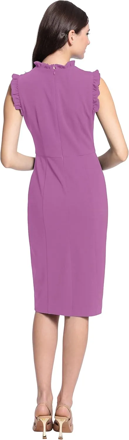 Maggy London Women's Ruffle Neck and Armhole Sheath Dress
