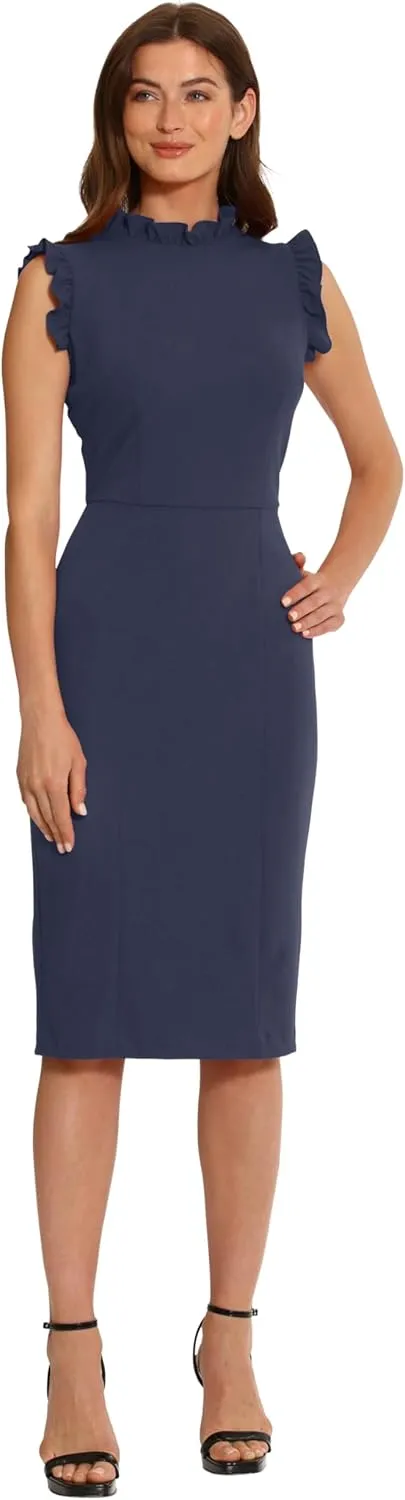 Maggy London Women's Ruffle Neck and Armhole Sheath Dress