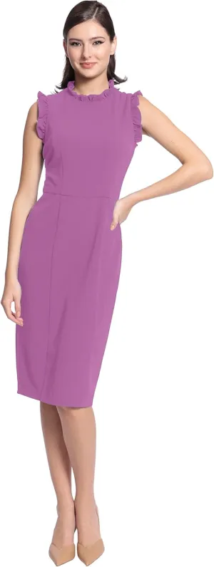 Maggy London Women's Ruffle Neck and Armhole Sheath Dress