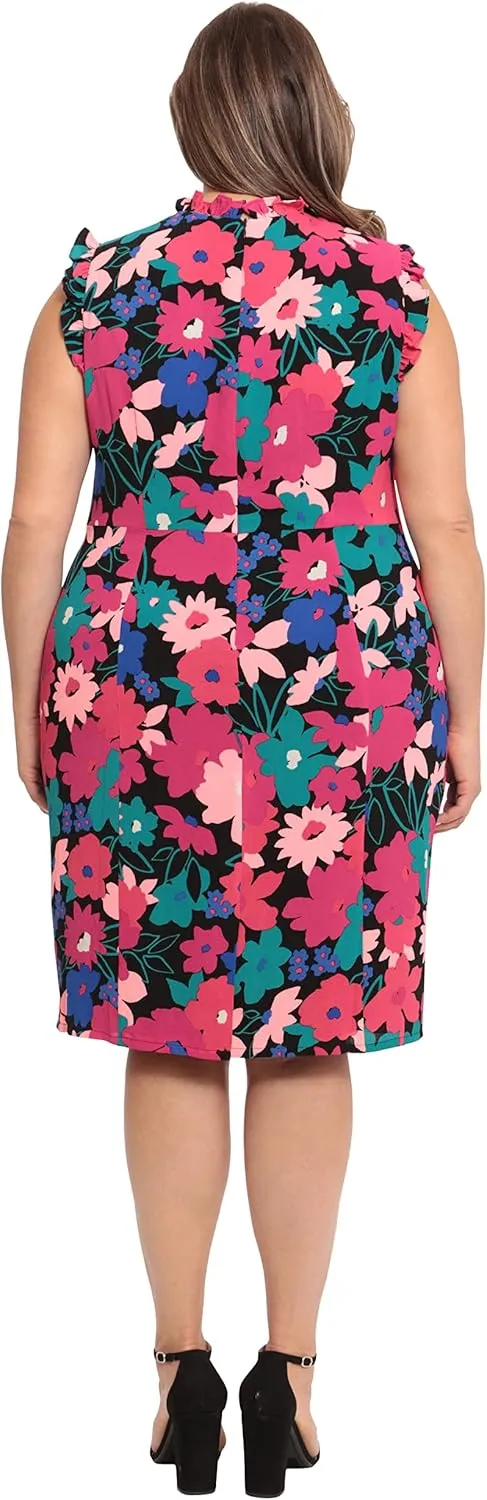 Maggy London Women's Ruffle Neck and Armhole Sheath Dress