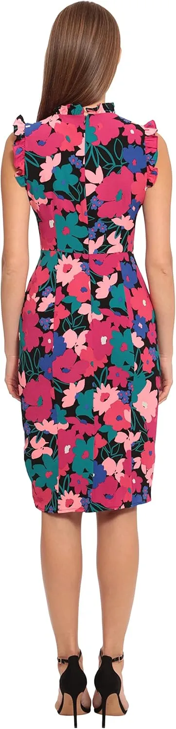 Maggy London Women's Ruffle Neck and Armhole Sheath Dress