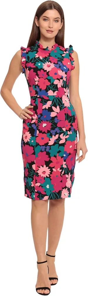 Maggy London Women's Ruffle Neck and Armhole Sheath Dress