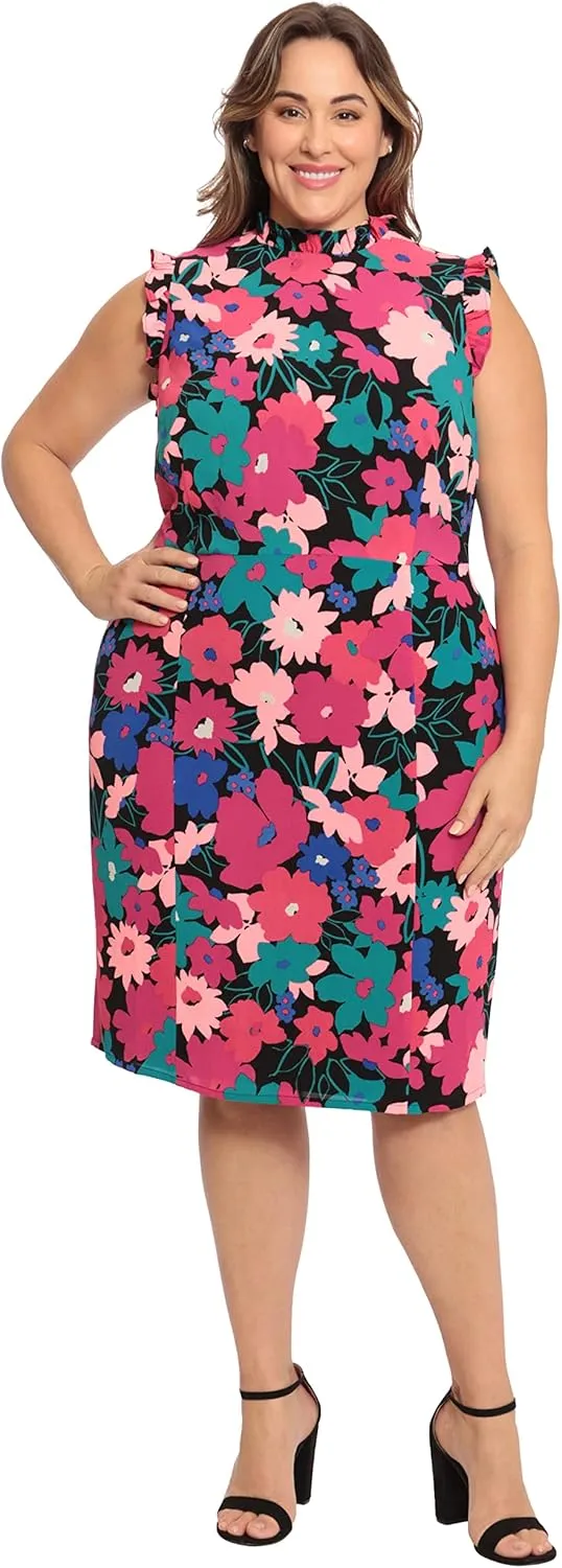 Maggy London Women's Ruffle Neck and Armhole Sheath Dress