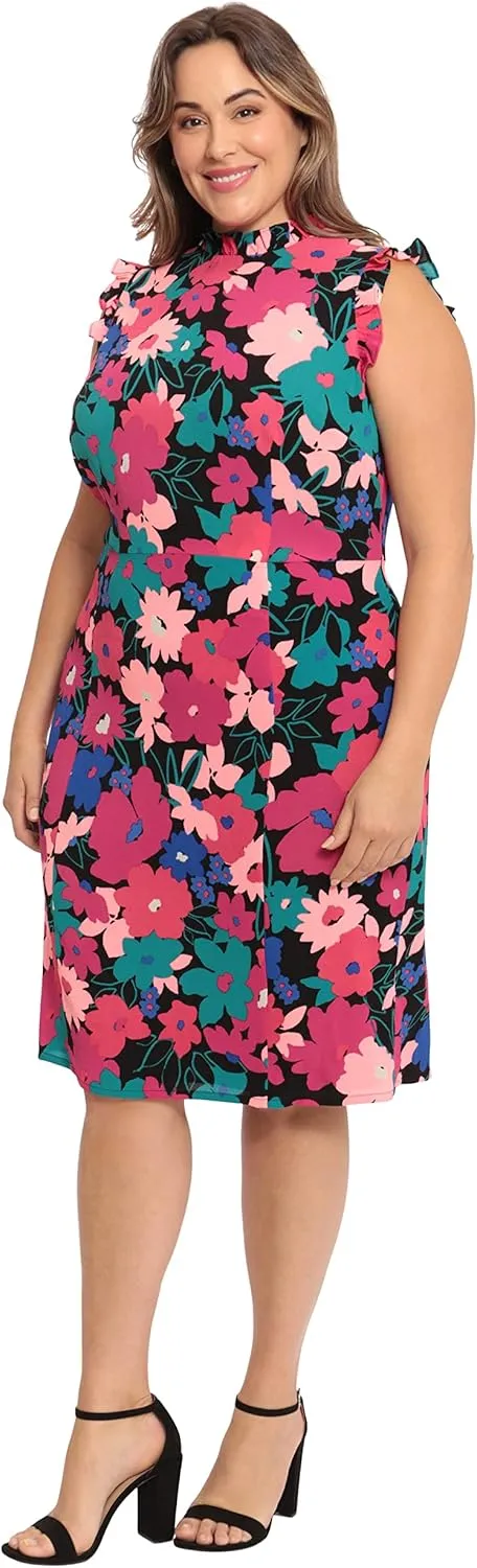 Maggy London Women's Ruffle Neck and Armhole Sheath Dress