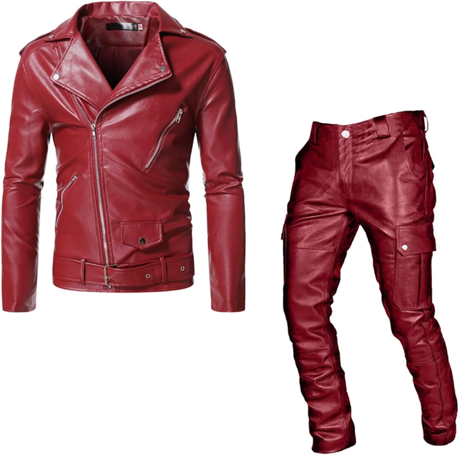 Male Punk Casual Suit Leather Leather Pants Set of Two Pieces Suit Jacket Men