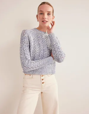 Marled Cable Jumper-Blue Blizzard, Ivory Marl