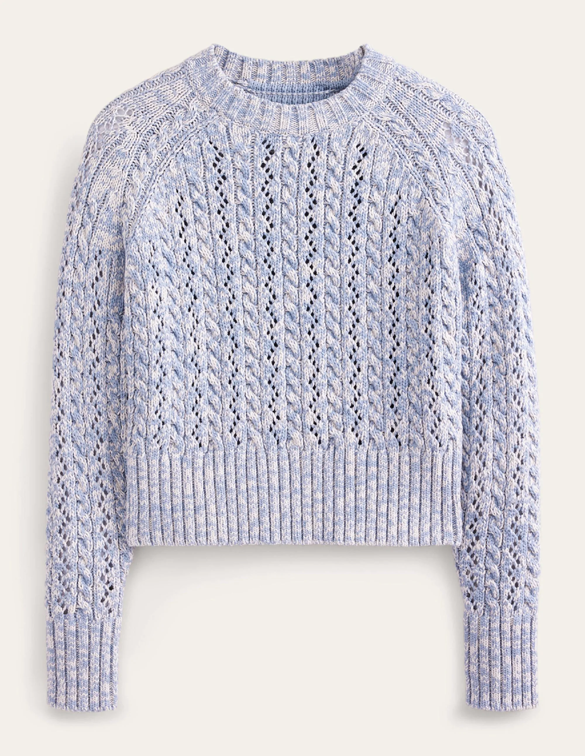Marled Cable Jumper-Blue Blizzard, Ivory Marl