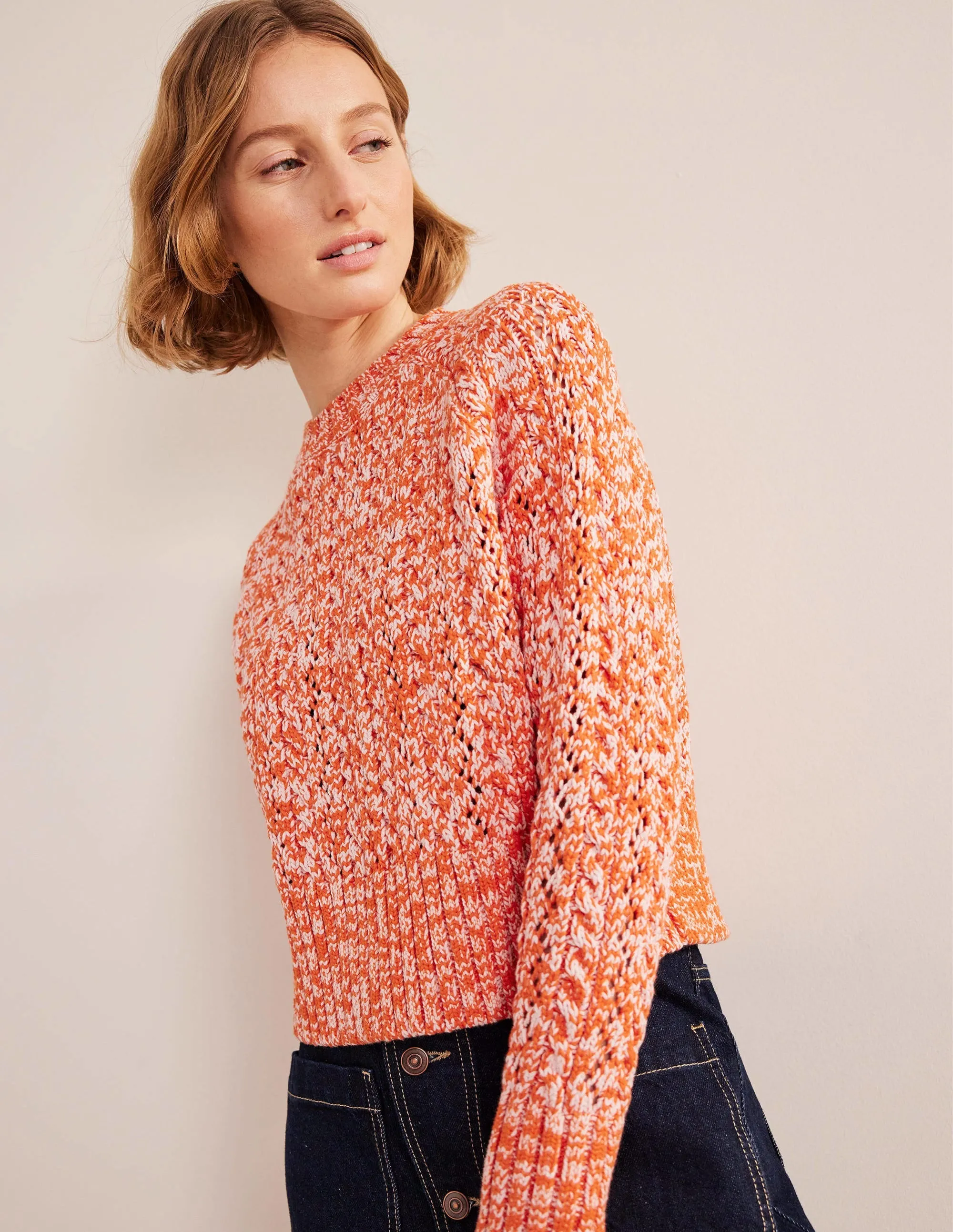 Marled Cable Jumper-Orange, Pink Marl