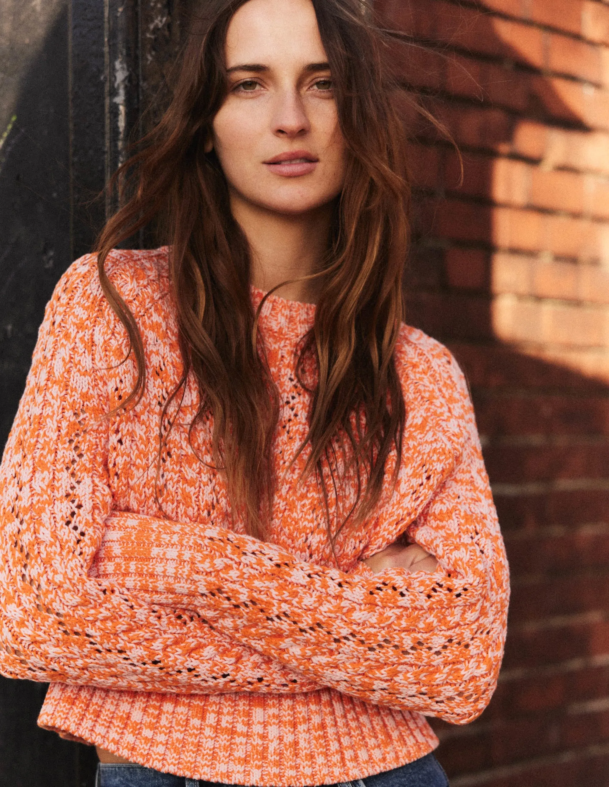 Marled Cable Jumper-Orange, Pink Marl