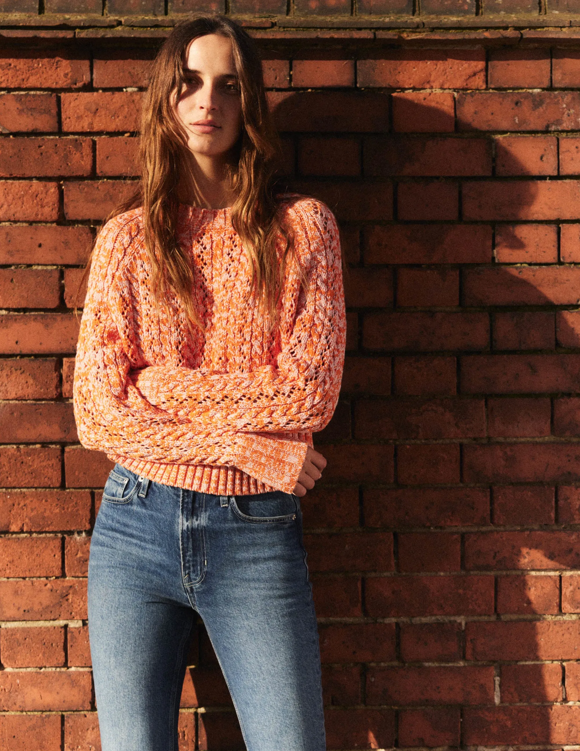 Marled Cable Jumper-Orange, Pink Marl