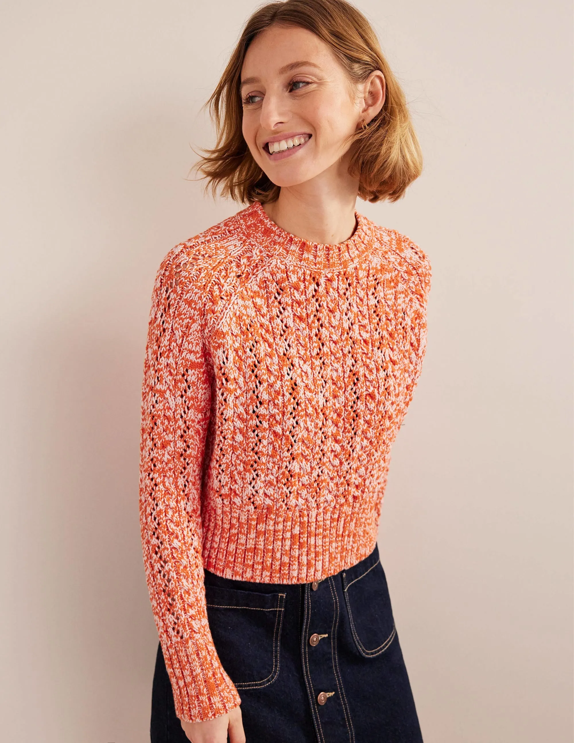 Marled Cable Jumper-Orange, Pink Marl