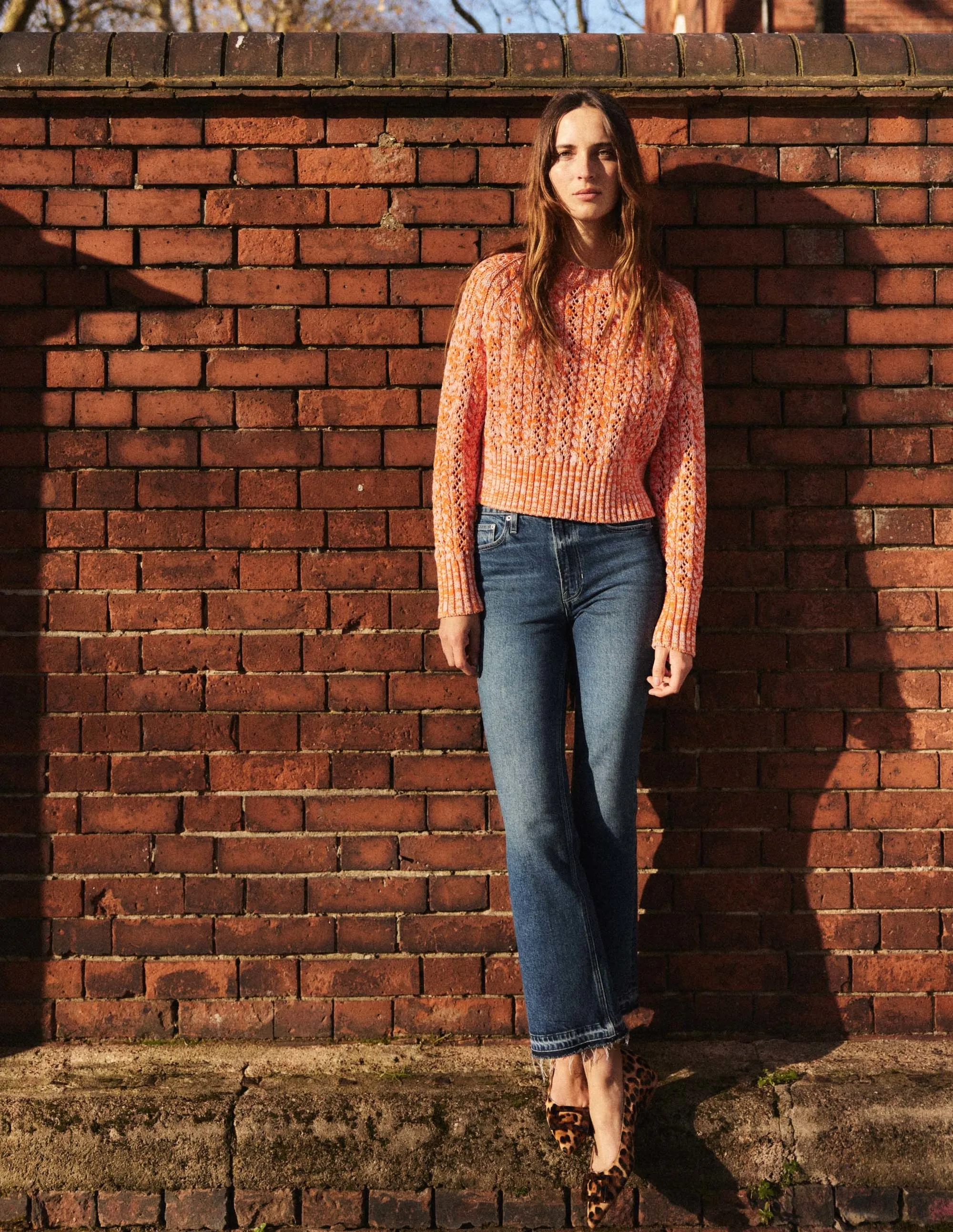 Marled Cable Jumper-Orange, Pink Marl