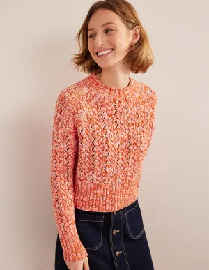 Marled Cable Jumper-Orange, Pink Marl