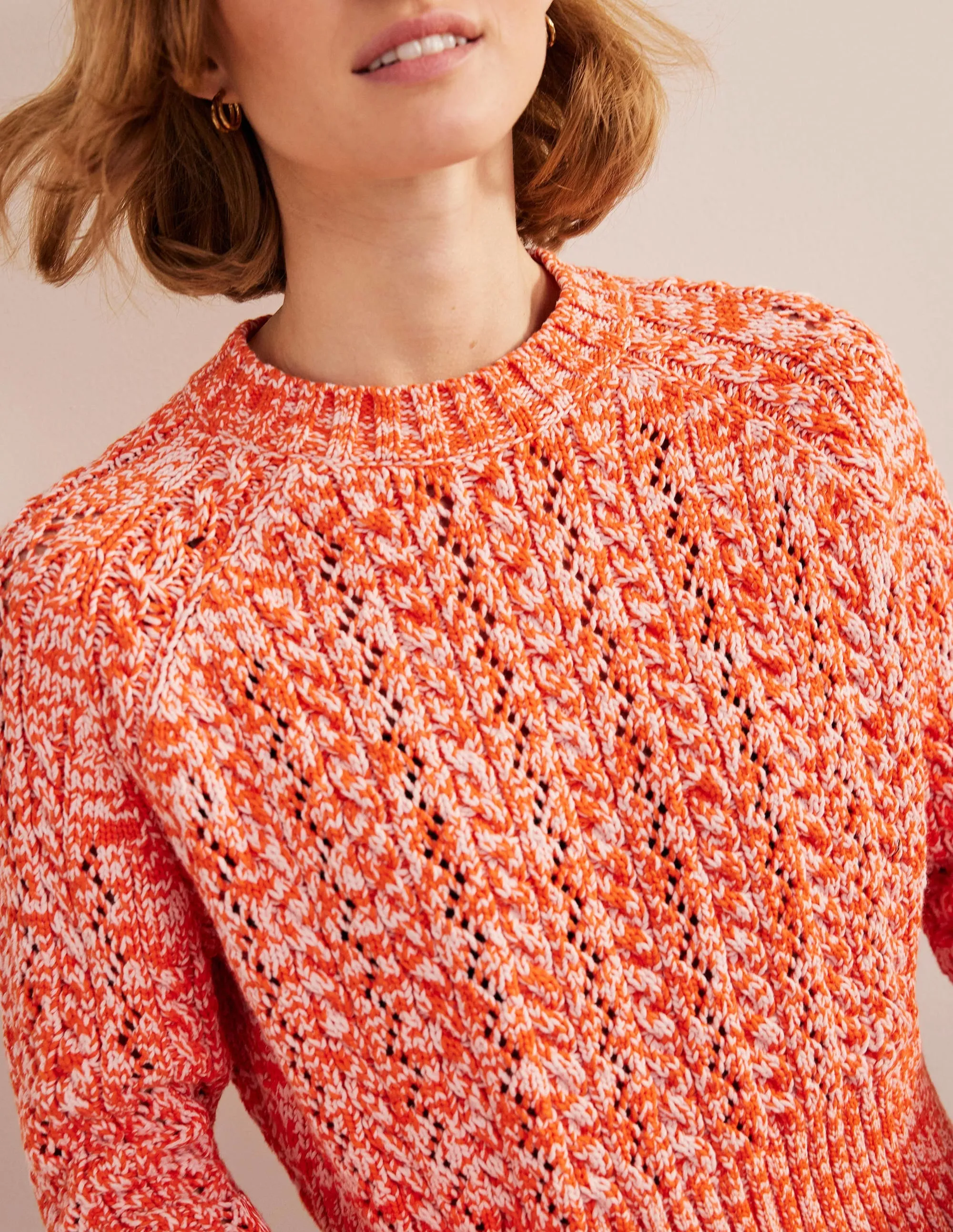 Marled Cable Jumper-Orange, Pink Marl