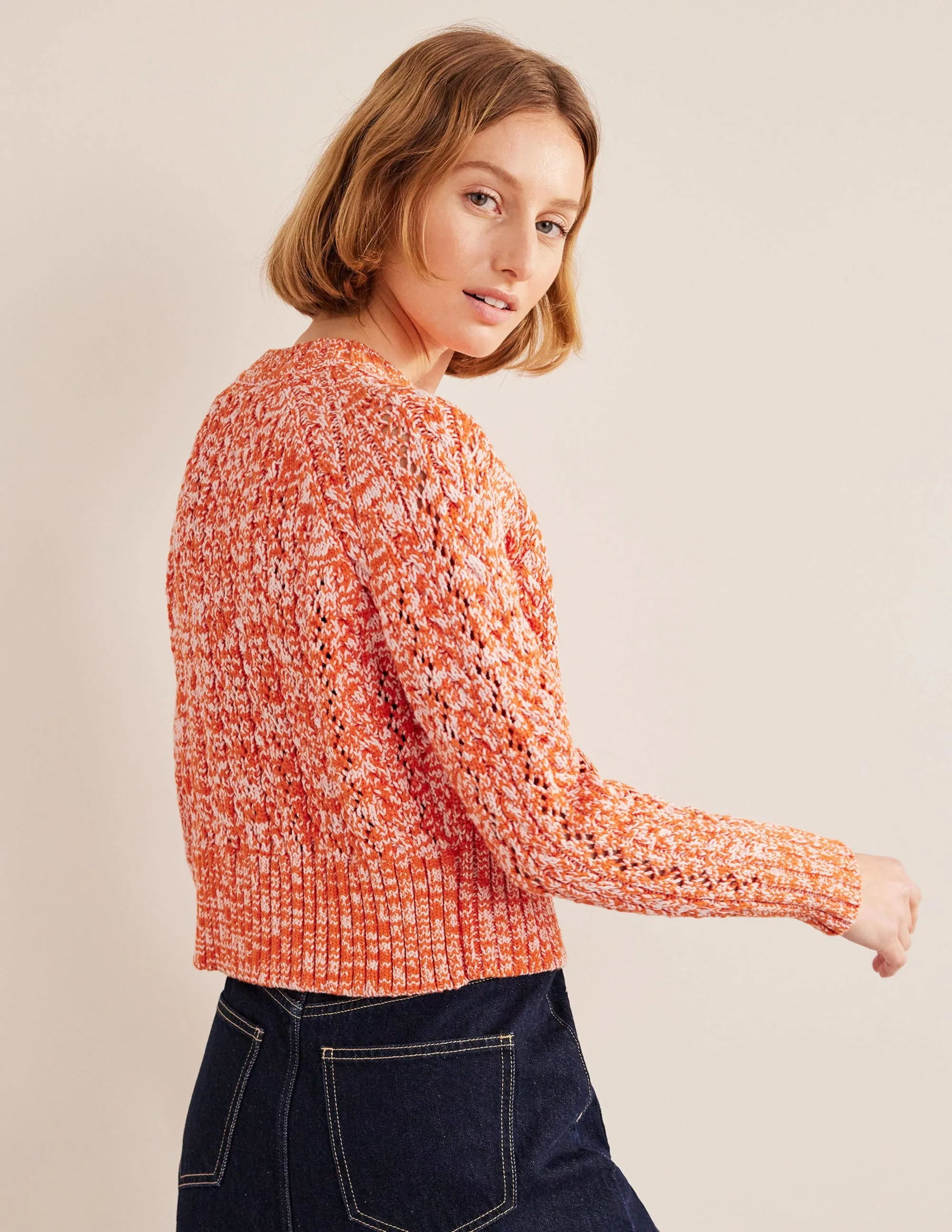 Marled Cable Jumper-Orange, Pink Marl