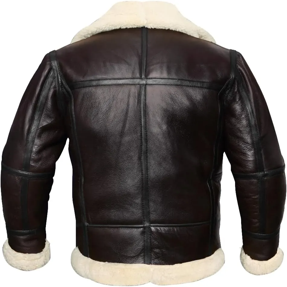 Men B3 Bomber Jacket Aviator Real Shearling Sheepskin Leather Winter Jacket