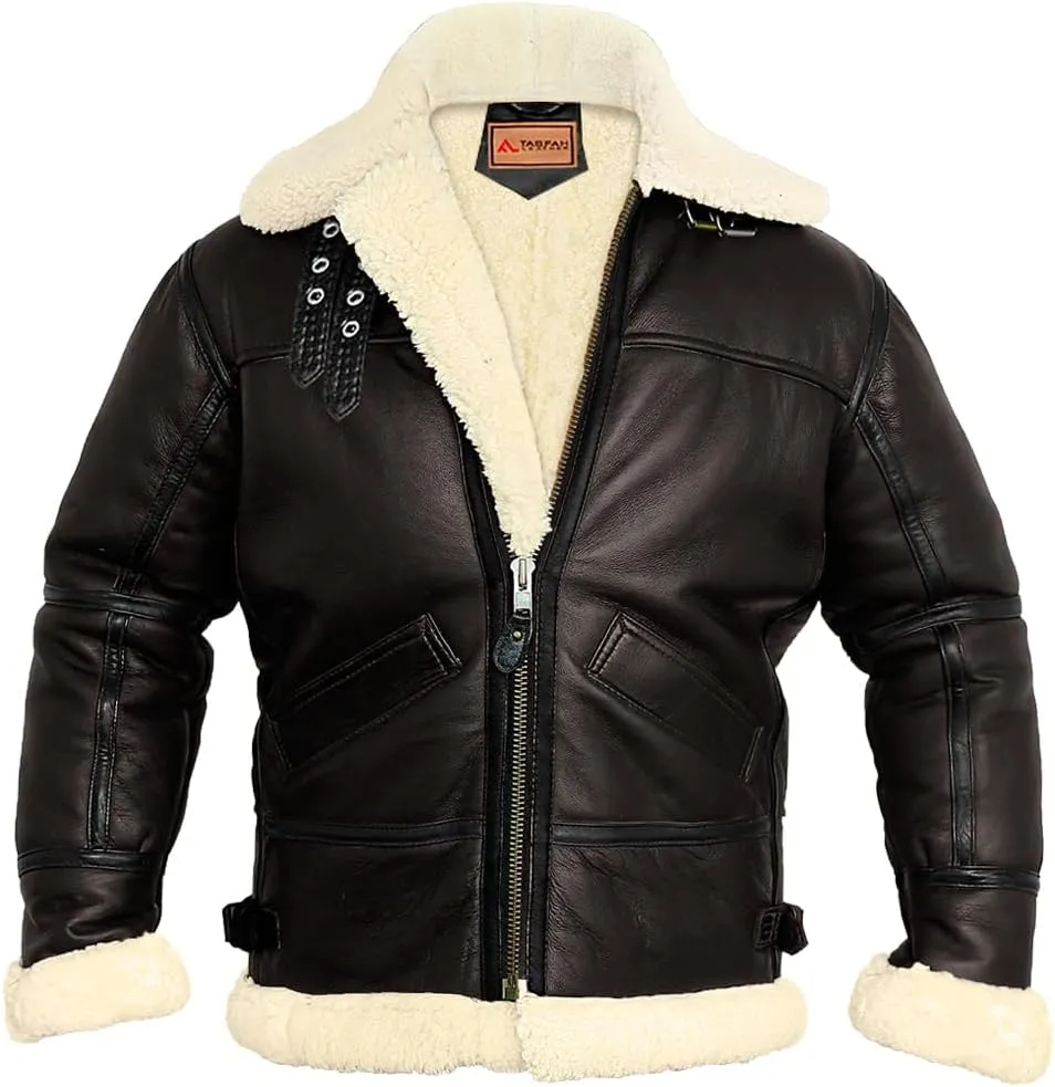Men B3 Bomber Jacket Aviator Real Shearling Sheepskin Leather Winter Jacket