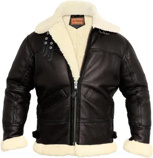 Men B3 Bomber Jacket Aviator Real Shearling Sheepskin Leather Winter Jacket