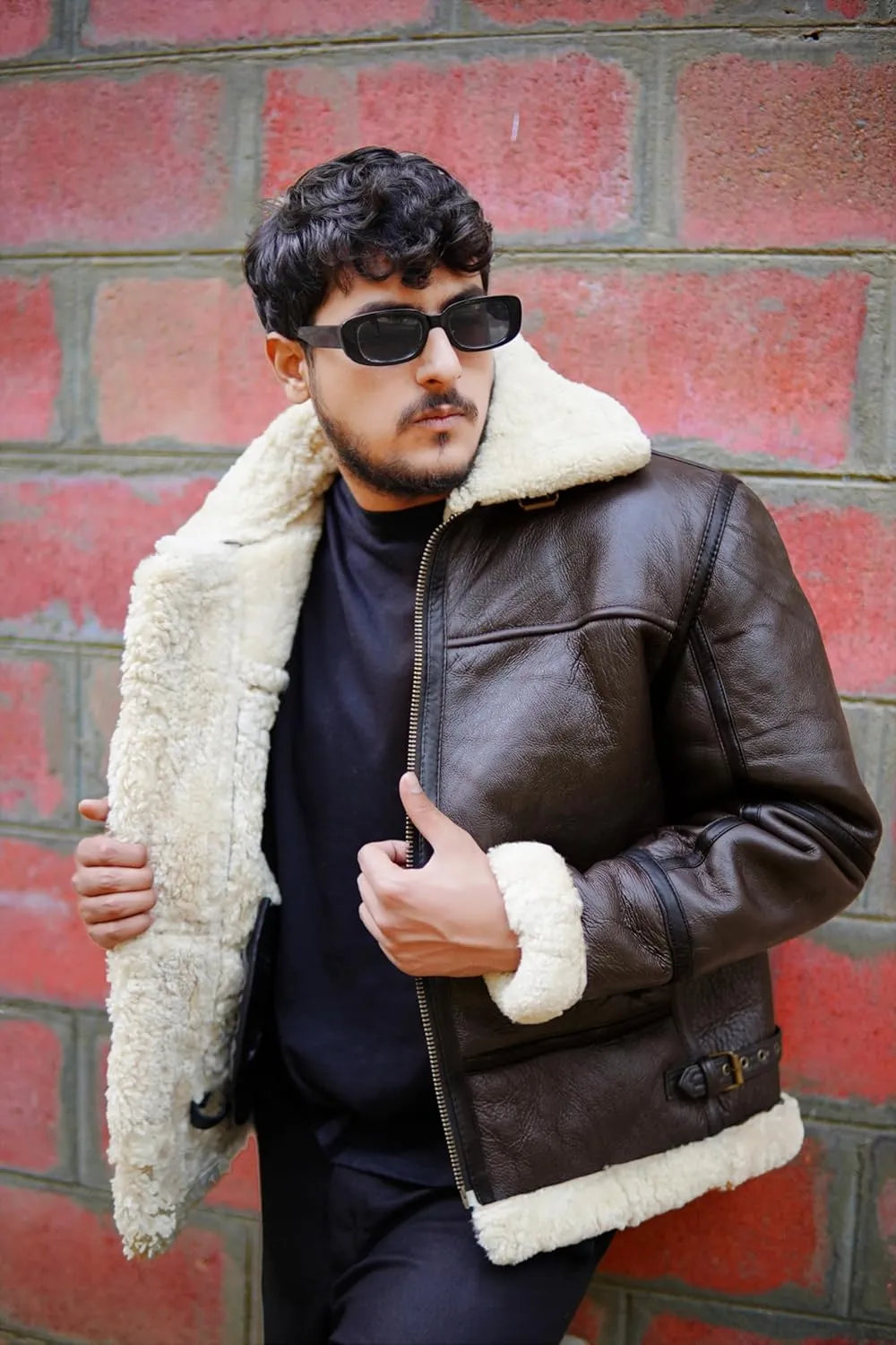 Men B3 Bomber Jacket Aviator Real Shearling Sheepskin Leather Winter Jacket