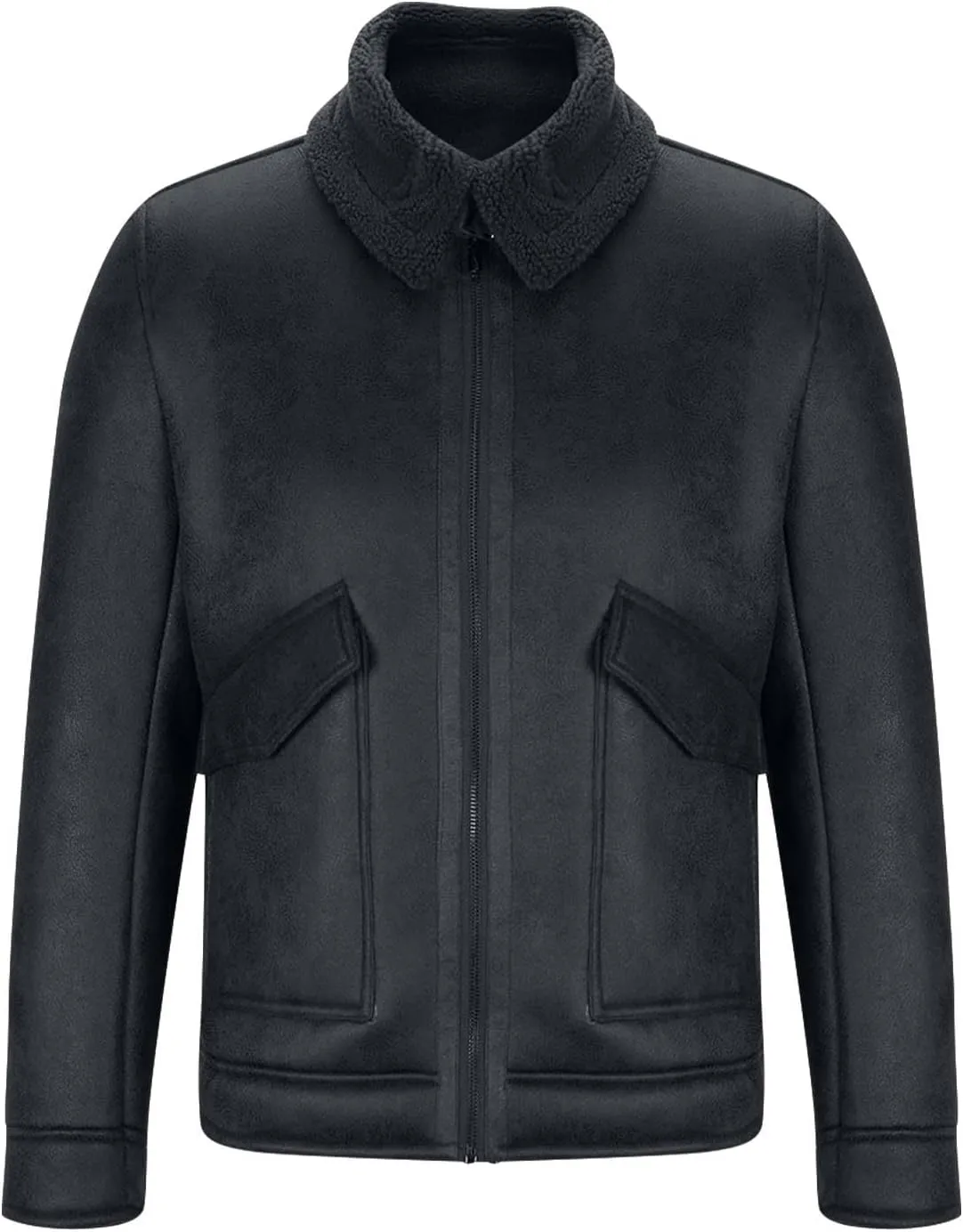 Men Faux Leather Long Sleeve Fleece Coat Winter Casual Solid Zip Jacket Outdoor Warm Loose Soft Hoodless Coat Outwear