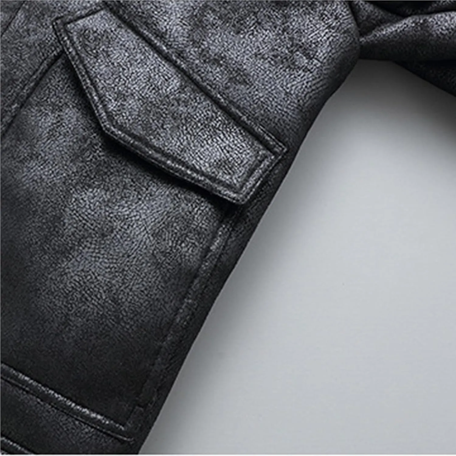 Men Faux Leather Long Sleeve Fleece Coat Winter Casual Solid Zip Jacket Outdoor Warm Loose Soft Hoodless Coat Outwear