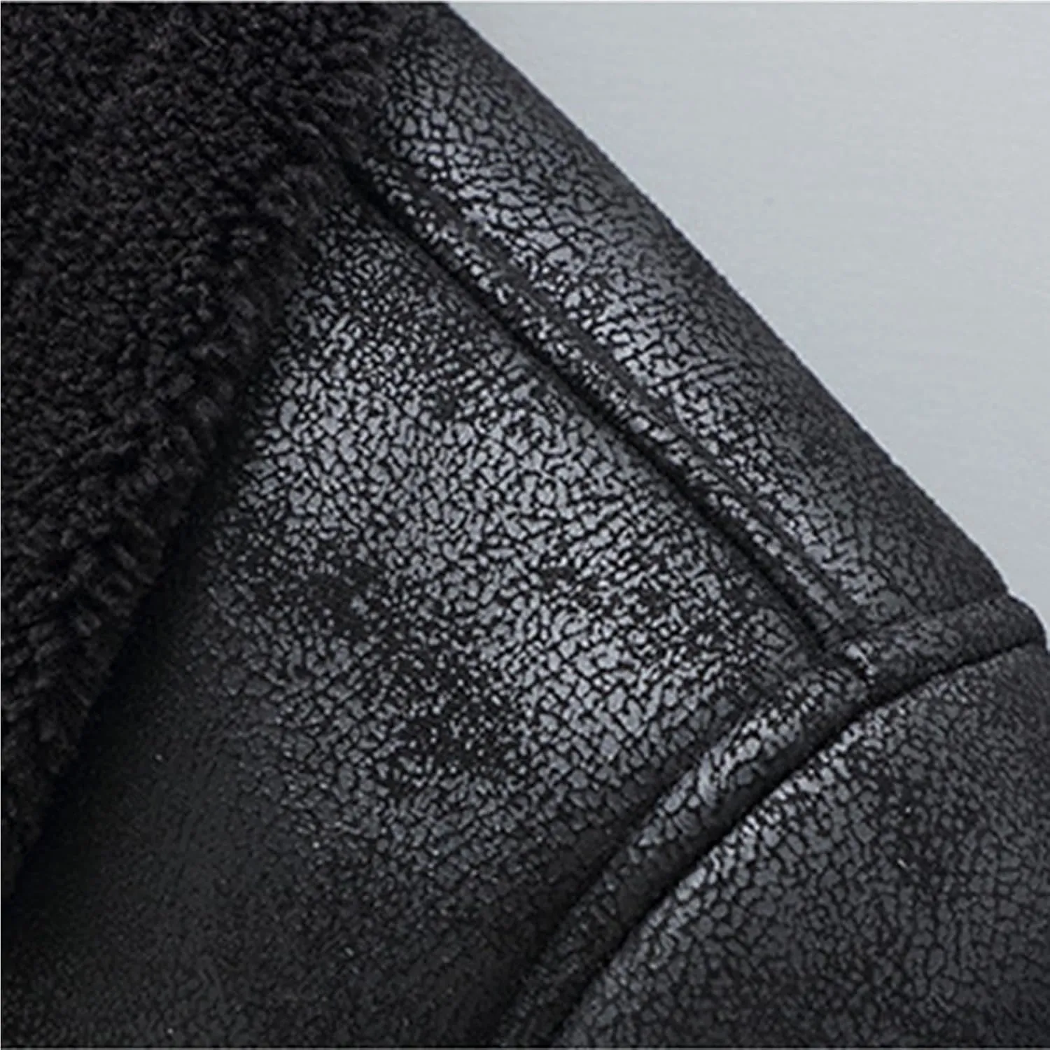 Men Faux Leather Long Sleeve Fleece Coat Winter Casual Solid Zip Jacket Outdoor Warm Loose Soft Hoodless Coat Outwear