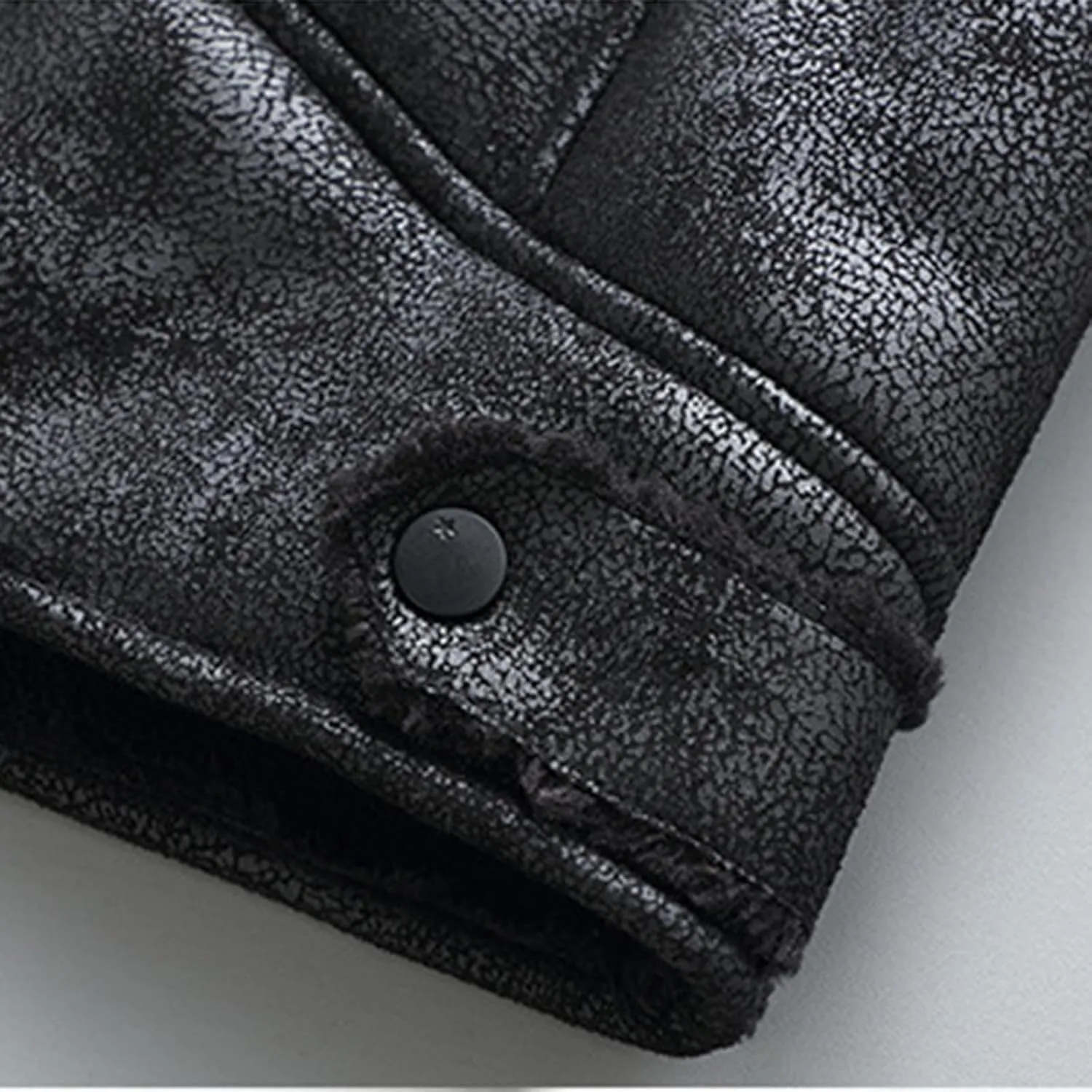 Men Faux Leather Long Sleeve Fleece Coat Winter Casual Solid Zip Jacket Outdoor Warm Loose Soft Hoodless Coat Outwear