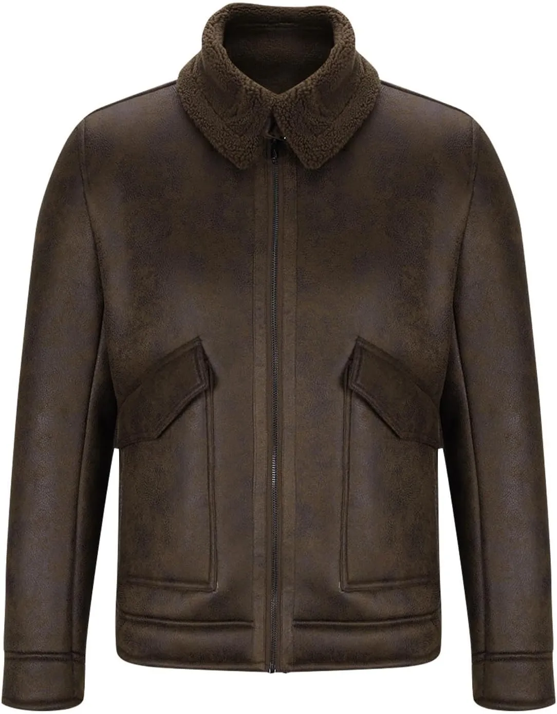 Men Faux Leather Long Sleeve Fleece Coat Winter Casual Solid Zip Jacket Outdoor Warm Loose Soft Hoodless Coat Outwear
