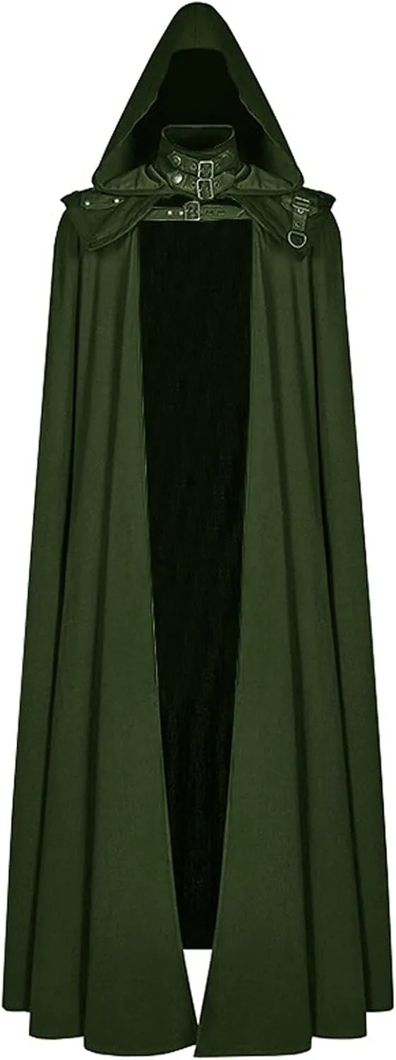 Men Hooded Robe Cloak Knight Fancy Cool Cosplay Costume Medieval Gothic Open Front Poncho Halloween Costumes Coat