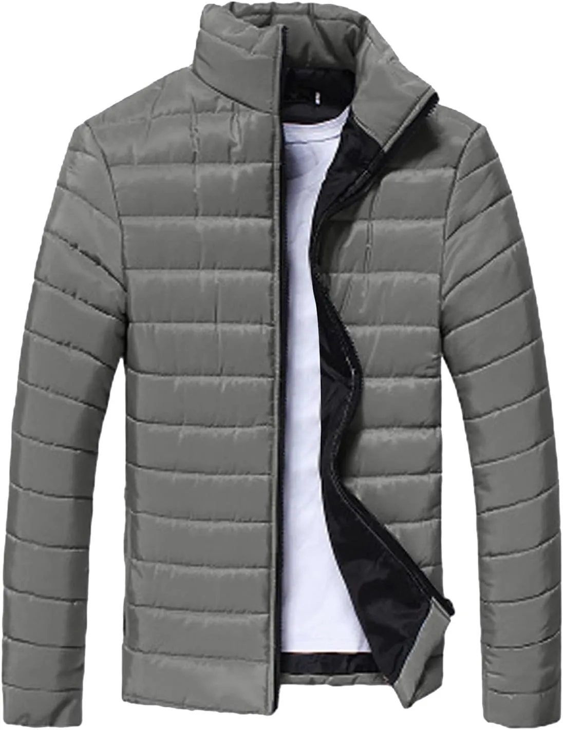 Men Lightweight Jacket Puffer Hoodless Light Padded Zip Down Jacket Winter Warm Bubble Coat Packable Quilted Jackets