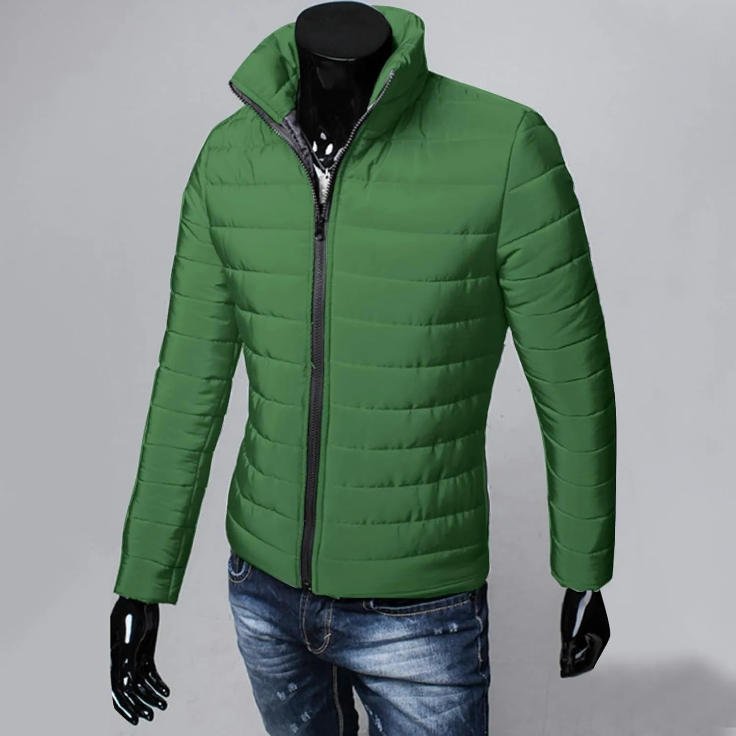 Men Lightweight Jacket Puffer Hoodless Light Padded Zip Down Jacket Winter Warm Bubble Coat Packable Quilted Jackets