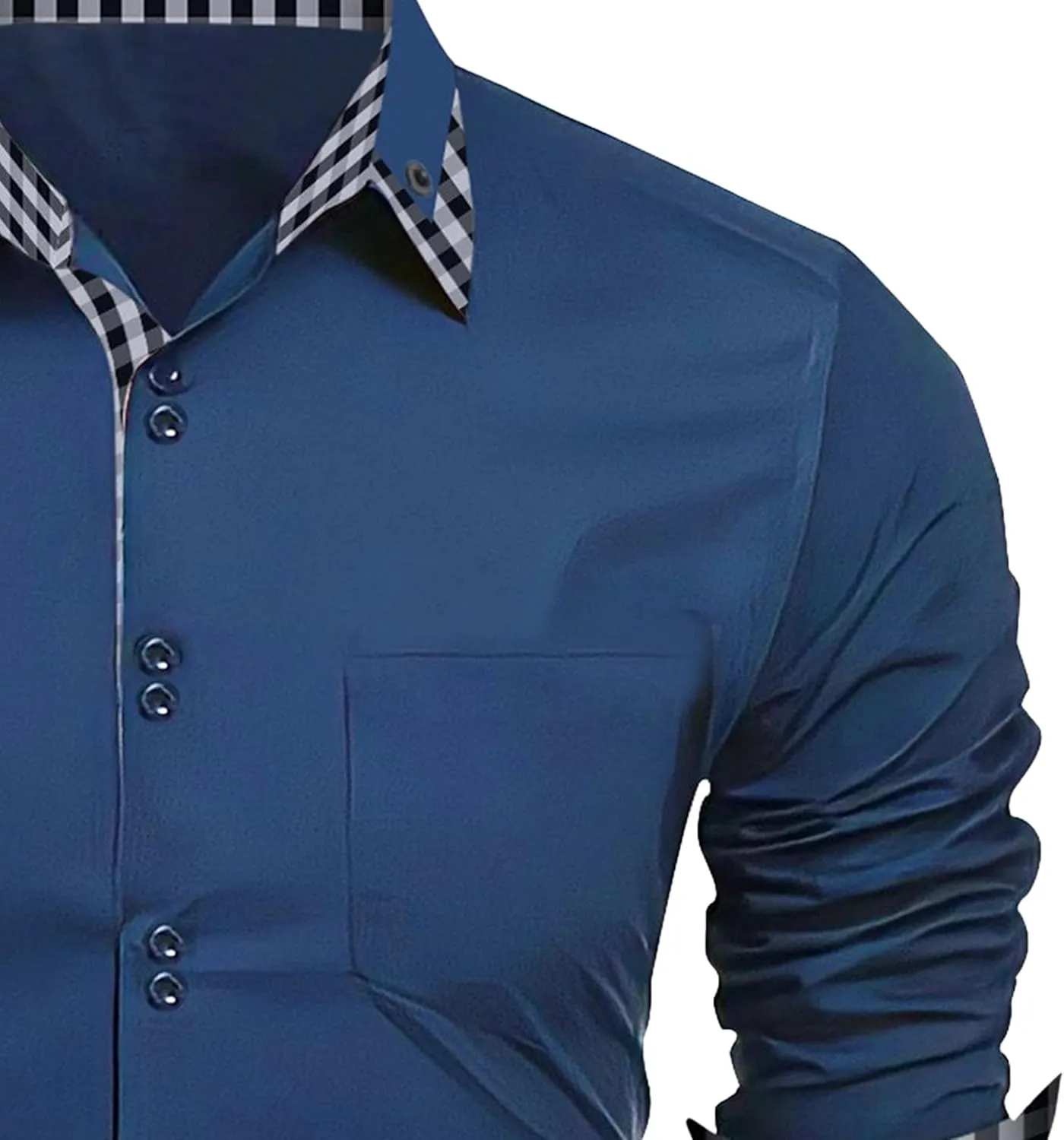 Men Long Sleeve Contrast Fashion Button Shirt Casual Linen Dress Shirt Button Up Shirt Dress Plaid Collar Shirt