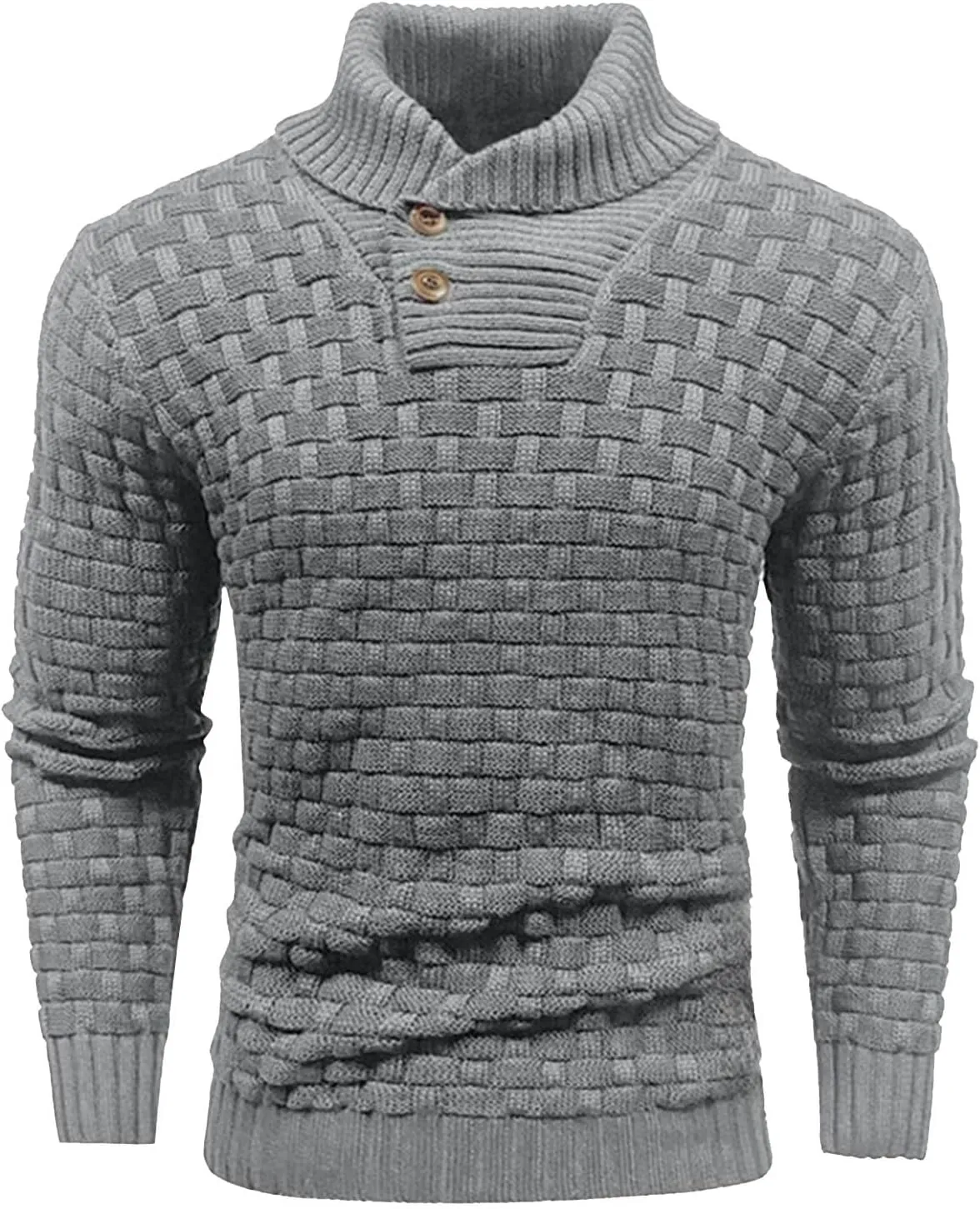 Men Winter Shawl Collar Button Sweaters Casual Knitted Pleated Pullover Tops Trendy Warm Long Sleeve Jumper Knitwear