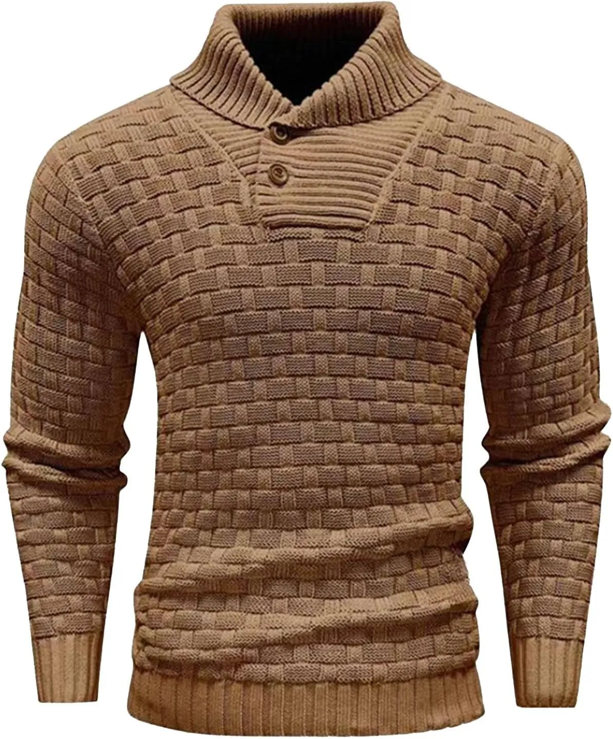 Men Winter Shawl Collar Button Sweaters Casual Knitted Pleated Pullover Tops Trendy Warm Long Sleeve Jumper Knitwear