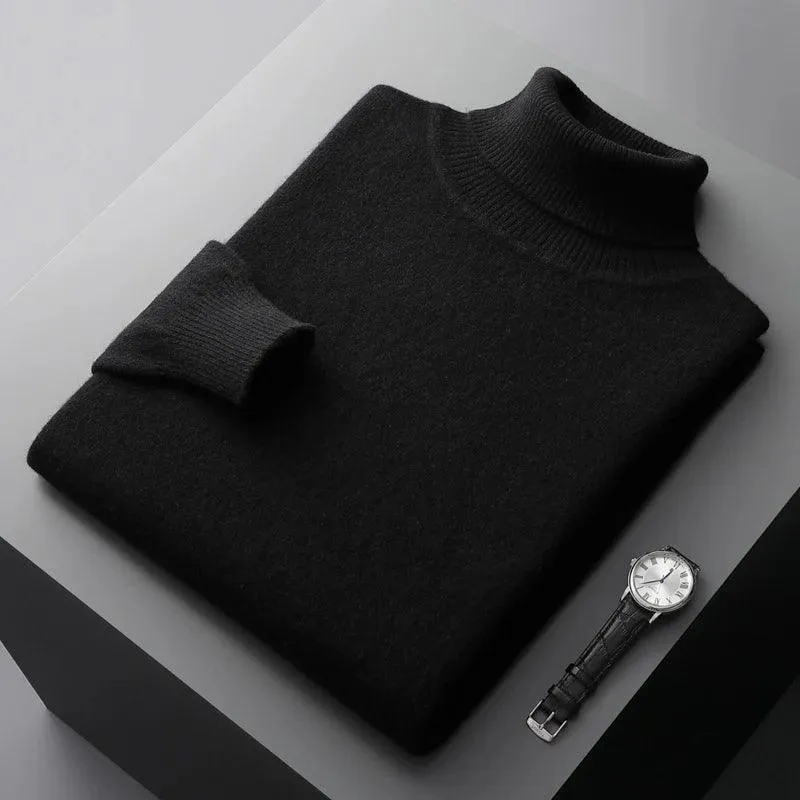Men’s 100% Pure Merino Wool Turtleneck Pullover –Thickened Warm Cashmere Sweater