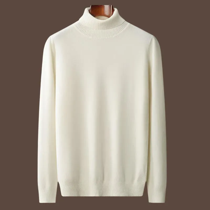 Men’s 100% Pure Merino Wool Turtleneck Pullover –Thickened Warm Cashmere Sweater