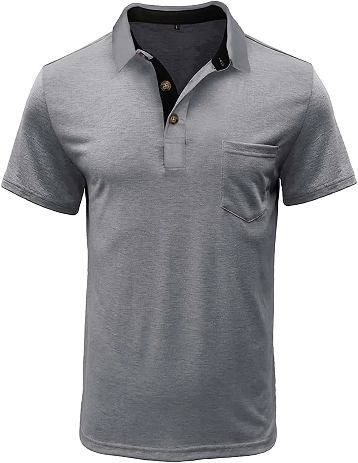 Men's 2025 Classic Fit Casual Short Sleeve Vintage Dual Tipped Collar Button Down Polo Shirt with Pocket