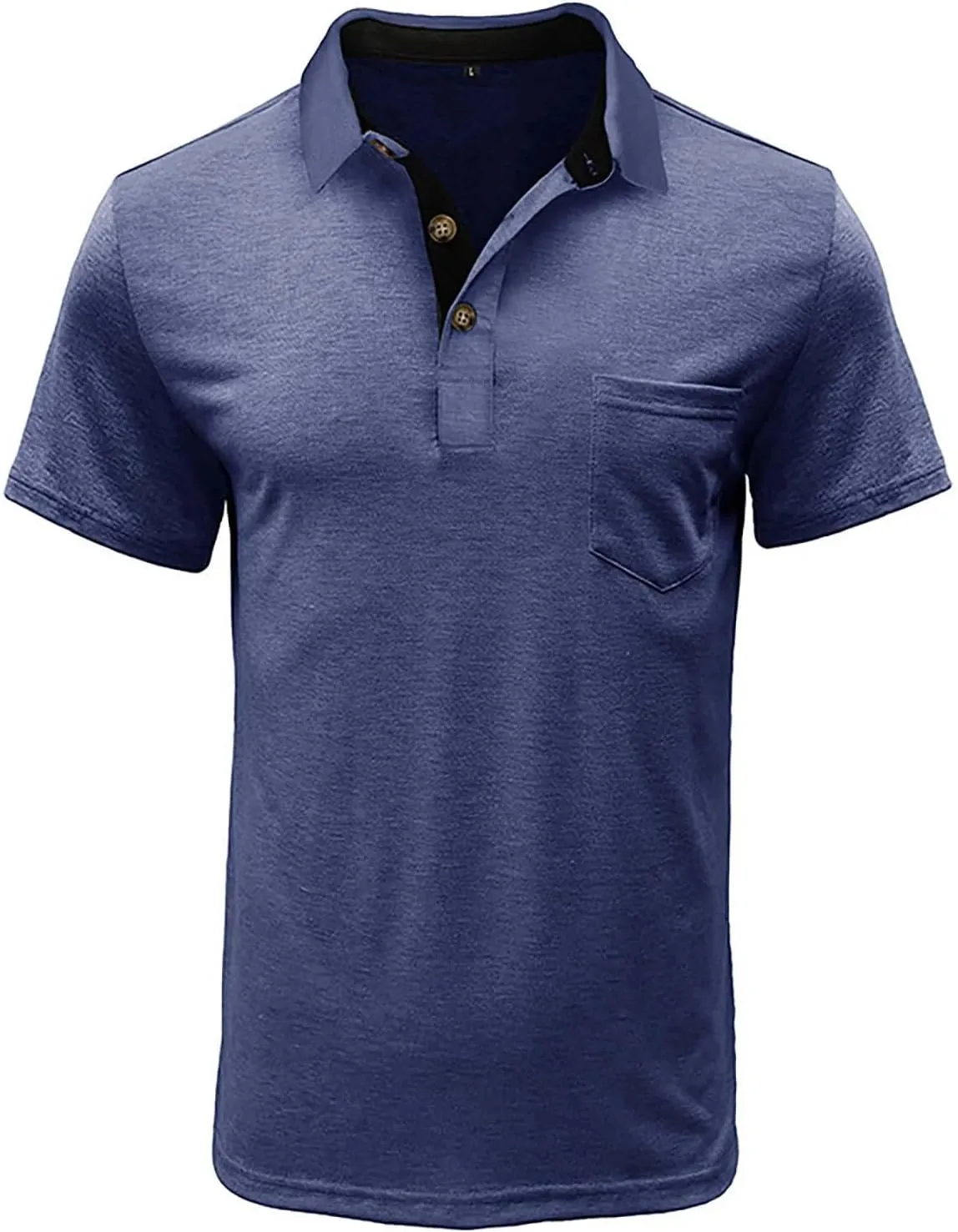 Men's 2025 Classic Fit Casual Short Sleeve Vintage Dual Tipped Collar Button Down Polo Shirt with Pocket