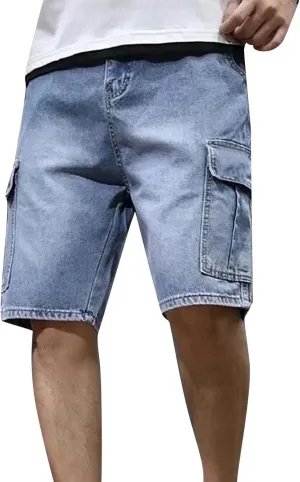 Men's Baggy Jean Shorts Loose Fit Vintage Wide Leg Jorts Y2K Streetwear Hip Hop Casual Long Cargo Denim Shorts