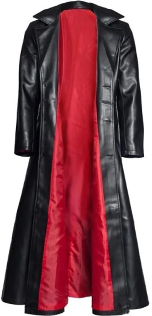 Mens Black Leather Jacket Coat Vintage German WW2 Officer Military Uniform Long Motorcycle Jakcet Trench Coat Jacket