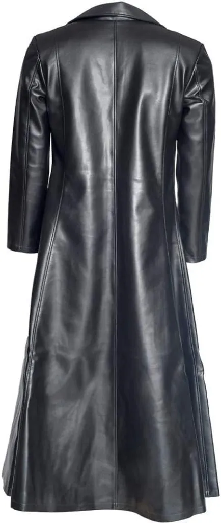 Mens Black Leather Jacket Coat Vintage German WW2 Officer Military Uniform Long Motorcycle Jakcet Trench Coat Jacket