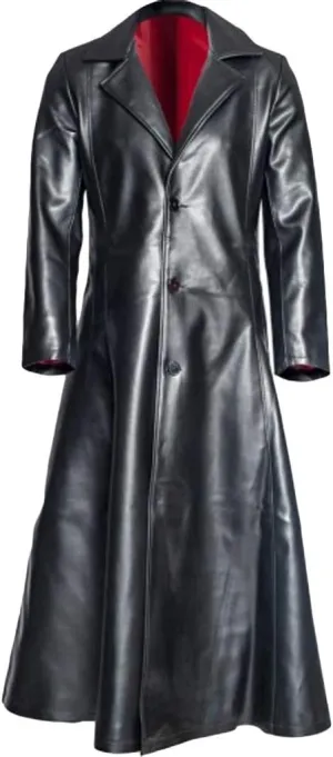 Mens Black Leather Jacket Coat Vintage German WW2 Officer Military Uniform Long Motorcycle Jakcet Trench Coat Jacket