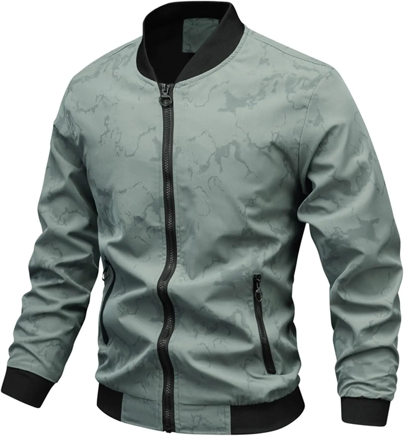 Men's Bomber Jacket Lightweight Casual Fall Winter Warm Windbreaker Zip Up Coat with Pocket Windproof Outwear Varsity Jacket