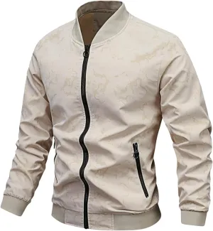 Men's Bomber Jacket Lightweight Casual Fall Winter Warm Windbreaker Zip Up Coat with Pocket Windproof Outwear Varsity Jacket