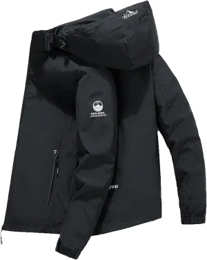 Men's Bomber Jacket Thermal Cotton Solid Color Hooded Coat Tactical Rain Jackets Active Jacket Zip Up Coat with Pocket